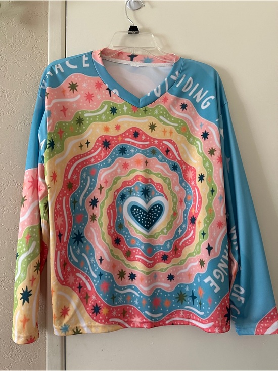 Source Unknown Tops - Long Sleeve Top - Size Medium Heart Spiral, Graphic Riding the Wave of Change